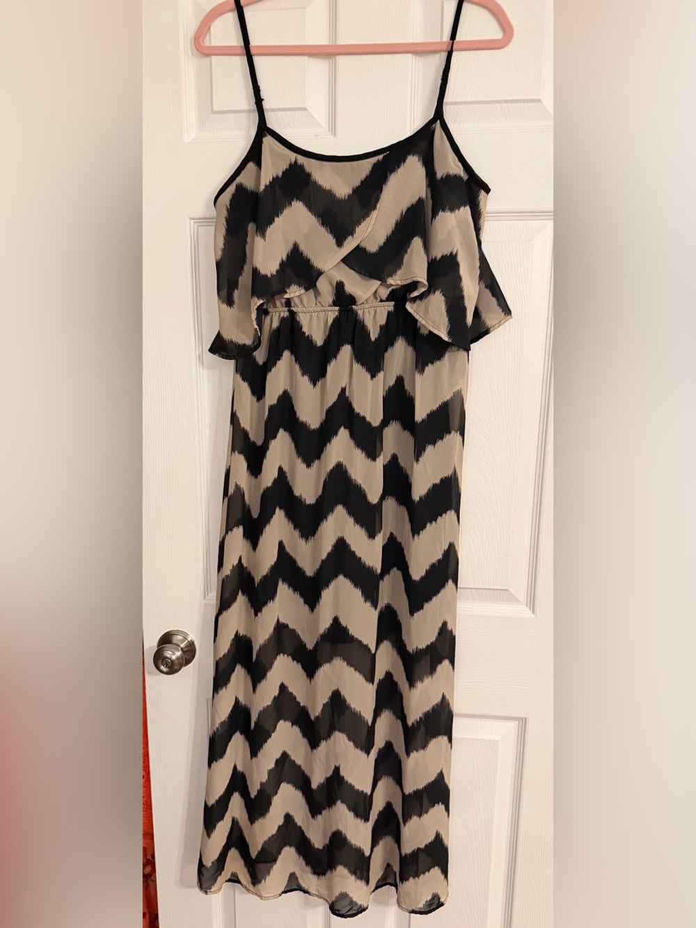 No Boundaries Beige and Black Chevron Maxi Dress